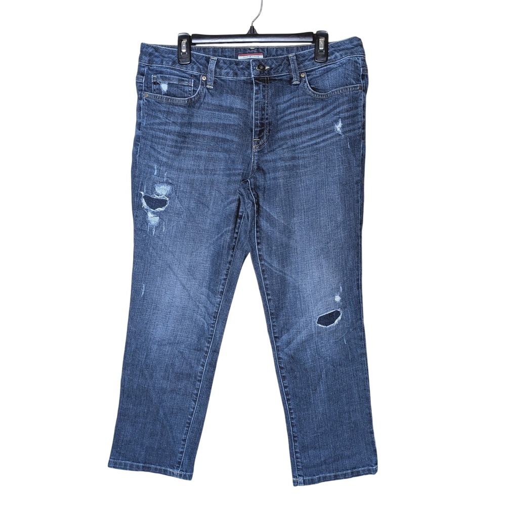 Tommy Hilfiger Size 12 Distressed Boyfriend Jeans Relaxed Fit Medium/Dark‎ Wash